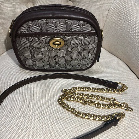 Coach Small Camera Bag In Signature Jacquard With Quilting NWOT BRASS